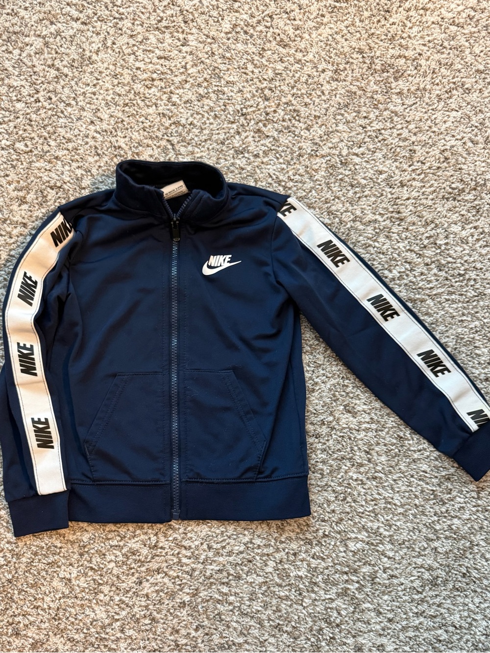Nike Boys Navy Track Jacket with White Logo Tape